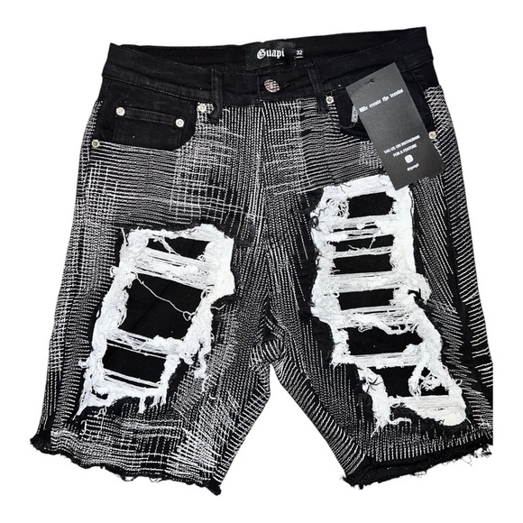 Guapi Shorts Mens 32 Black White Distressed Denim Limited Edition Shredded Raw - Picture 3 of 10